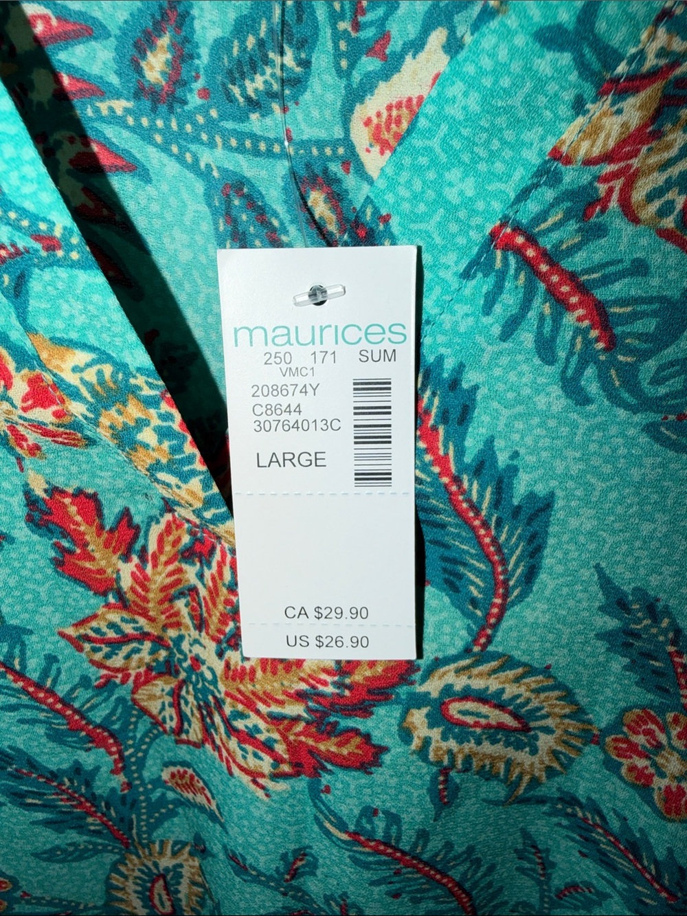 Maurices Teal Floral V-Neck Sleeveless Top - Picture 3 of 4
